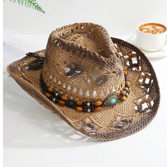 Boho Western Straw Bead Band Cowboy Hat main image 5